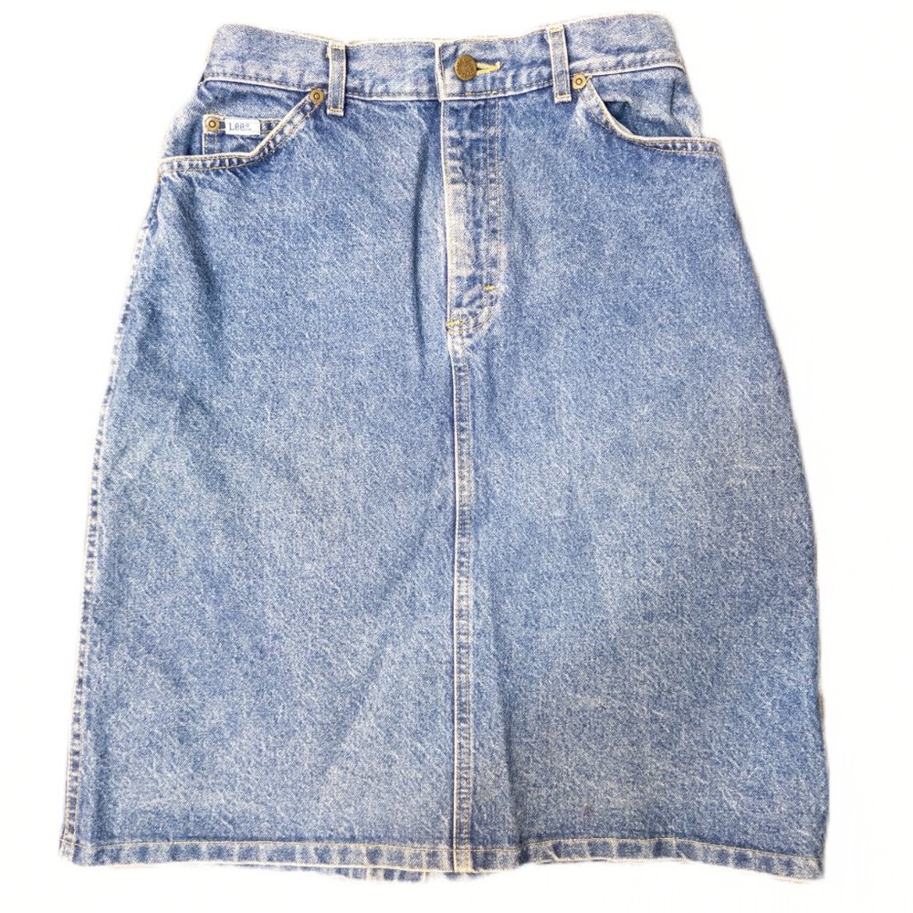 Vintage Lee Womens Size 12 Skirt High Rise Medium Wash A Line Mid Rise Pockets